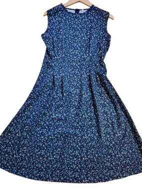 Navy Blue Floral Sleeveless Dress